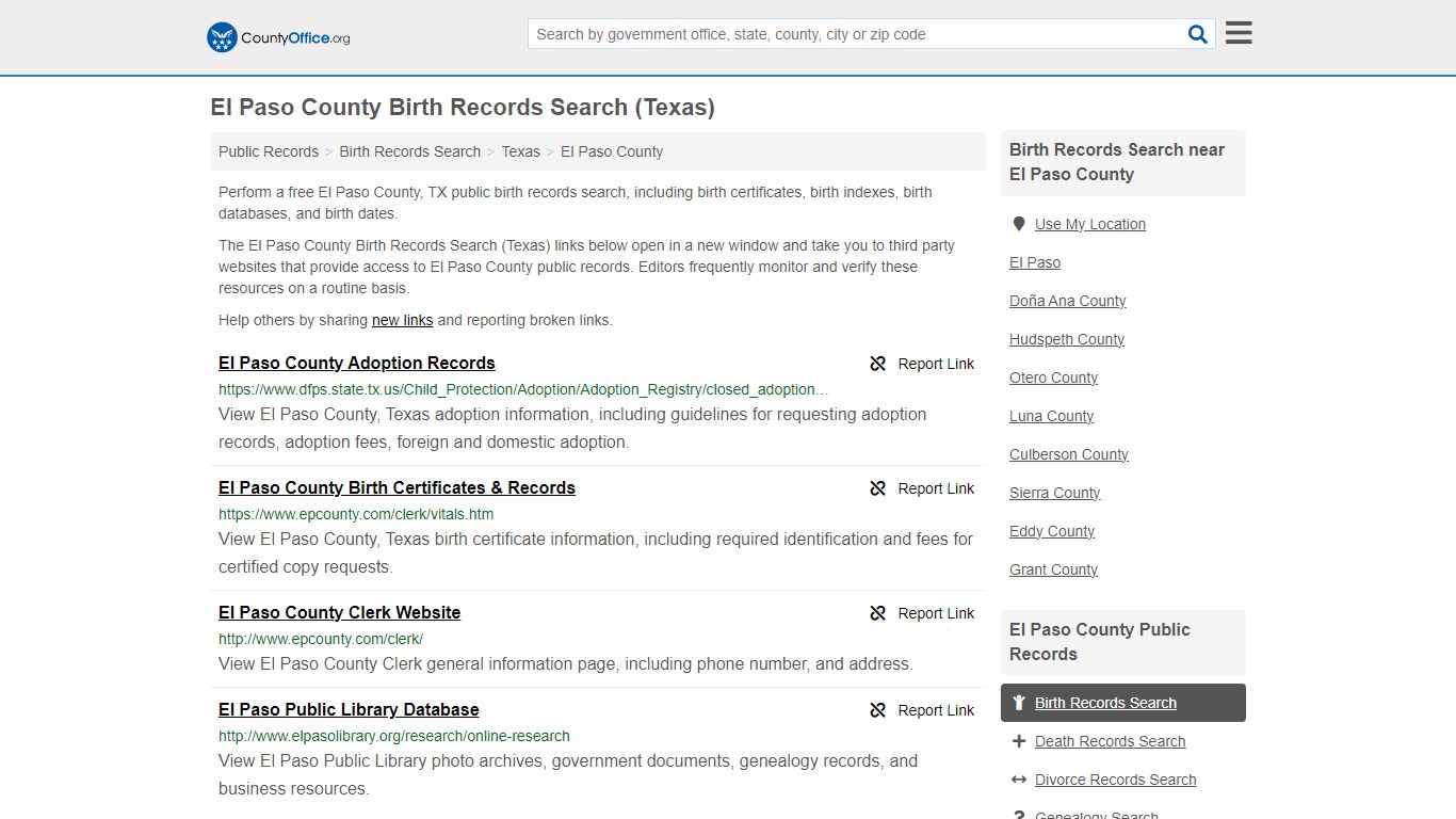 El Paso County Birth Records Search (Texas) - County Office